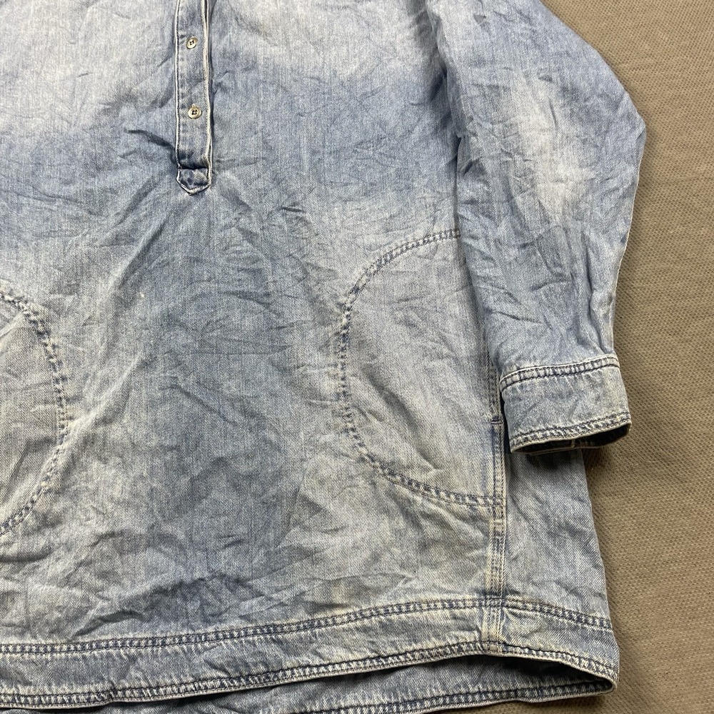 Free People Jacket Womens Medium Blue Denim Long Chore‎ Coat Button Henley Dress - Picture 4 of 14